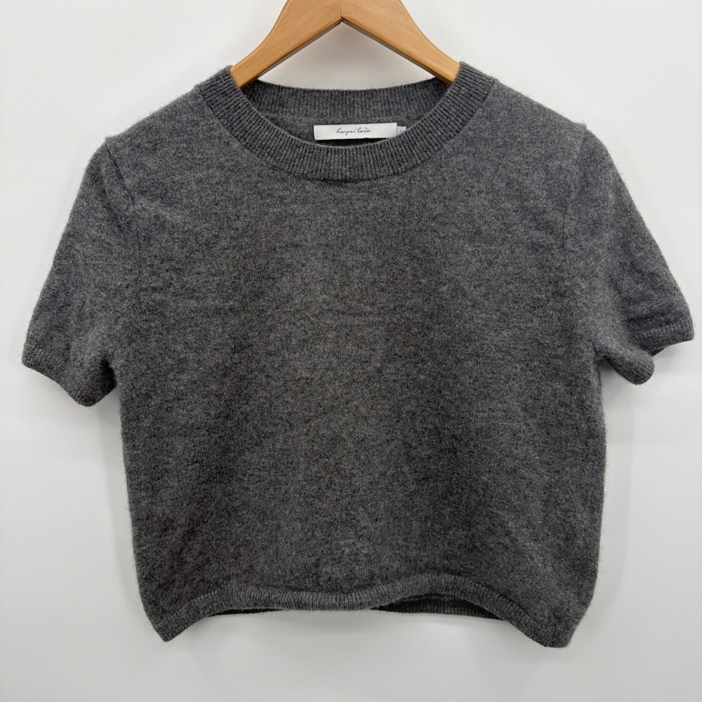 Harper Lane 100% Cashmere S Heather Gray Short Sleeve Cropped Sweater Classic